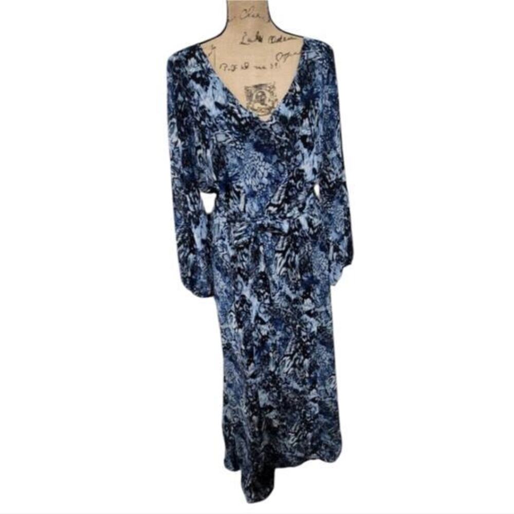 Nine west python snakeskin maxi Long sleeve belted‎ dress plus size 16 New